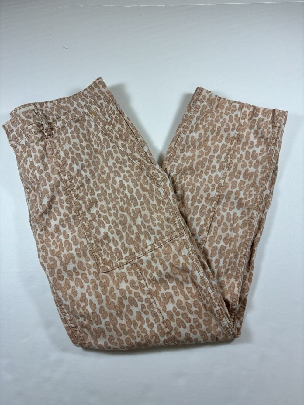 By Anthropologie The Wanderer Pants Peach Cream Animal Leopard Print 27